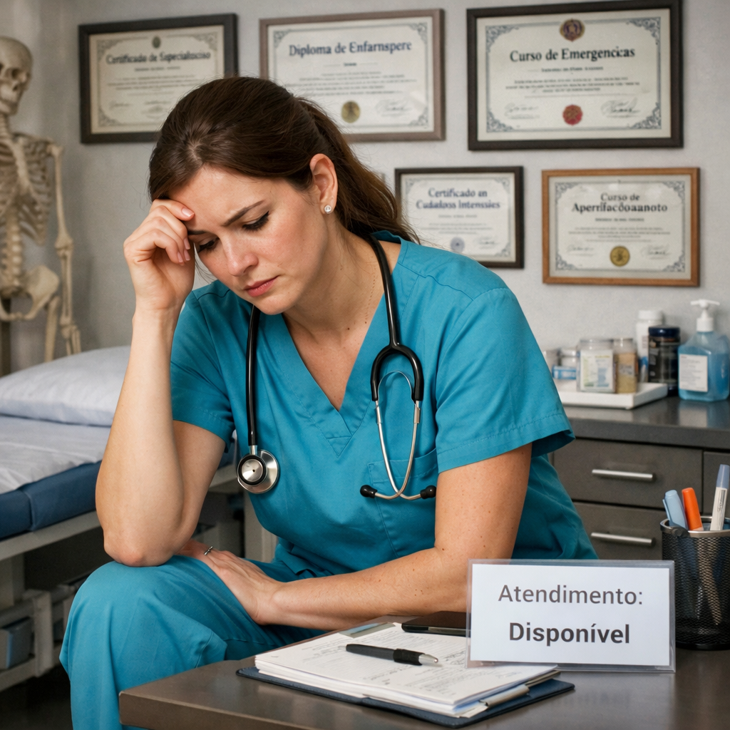 Enfermeira sentada no consultório